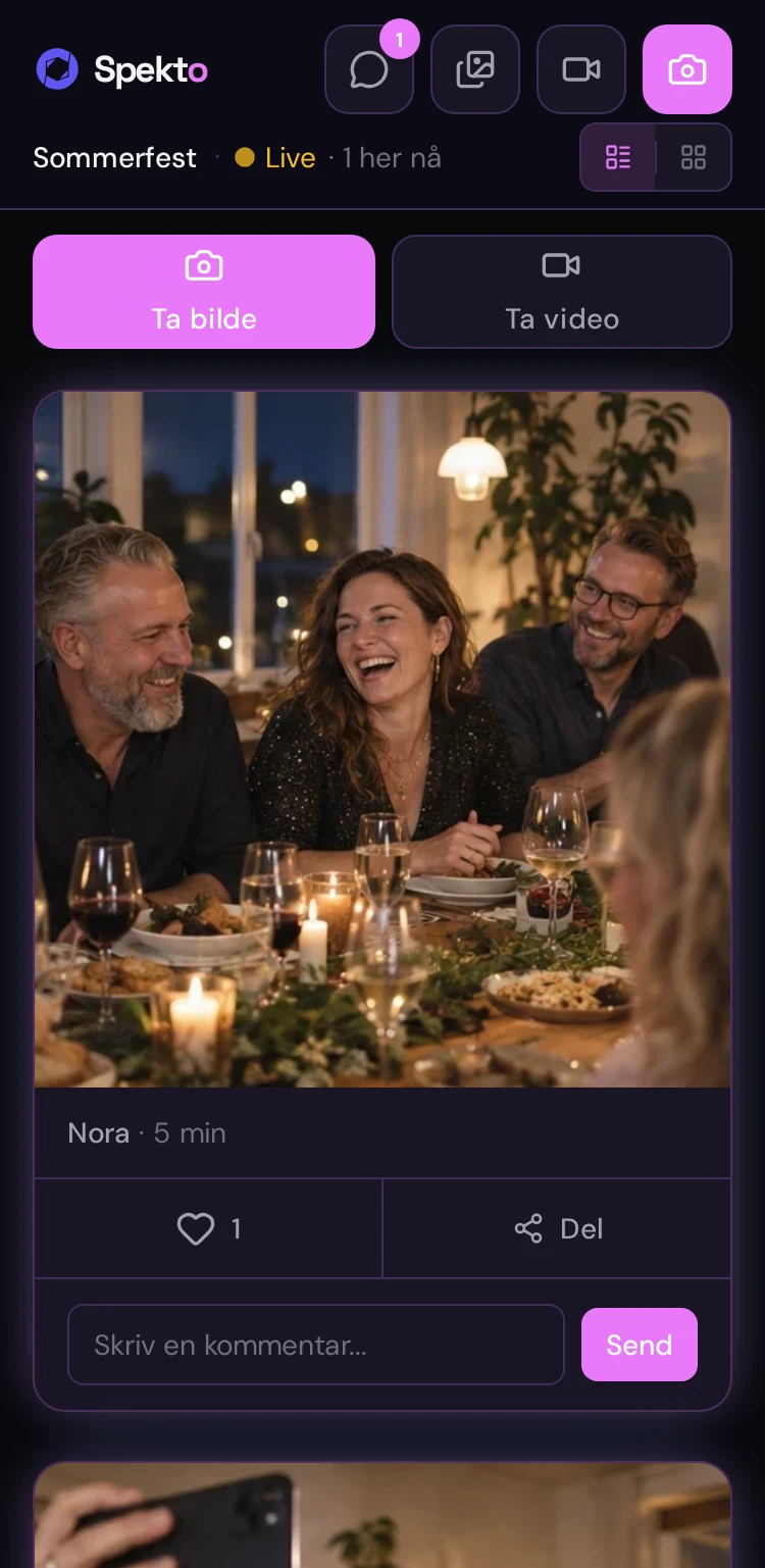 Ekte Spekto-bildestrøm med bilder, likes og kommentarer.